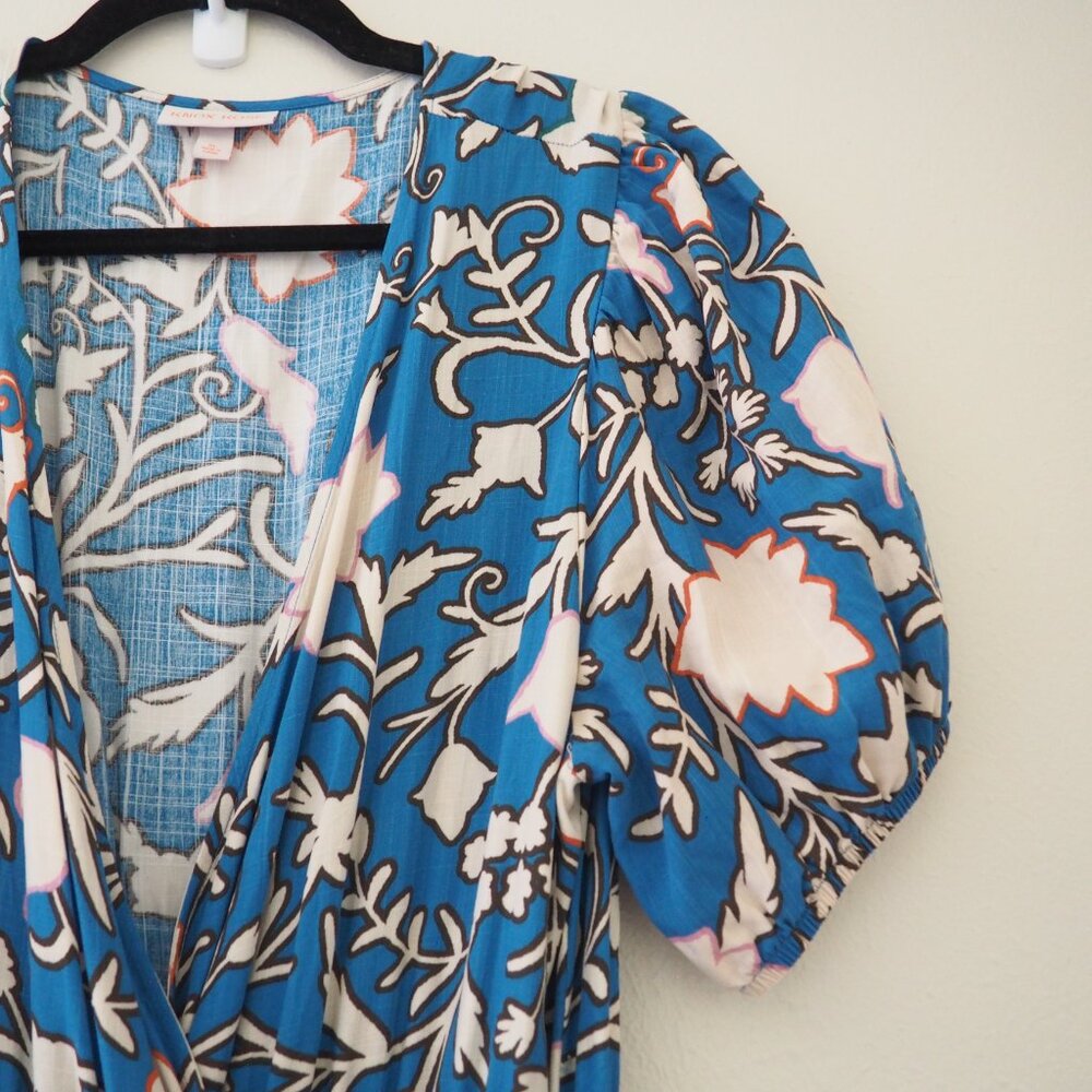 ! Knox Rose Blue Short Sleeve Floral Maxi Wrap Dress sz XL - Picture 4 of 7